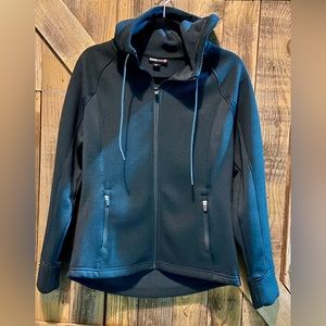 Swiss Tech Gray Waffle Knit Fleece Hooded Zip Jacket Size P Small Super Warm!